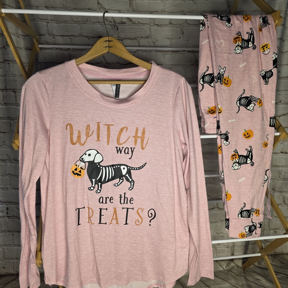 Pink Halloween Dog Print Pajama Set